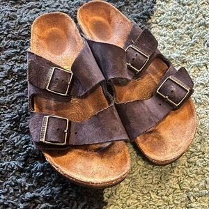 Navy Birkenstock Arizona suede sandals